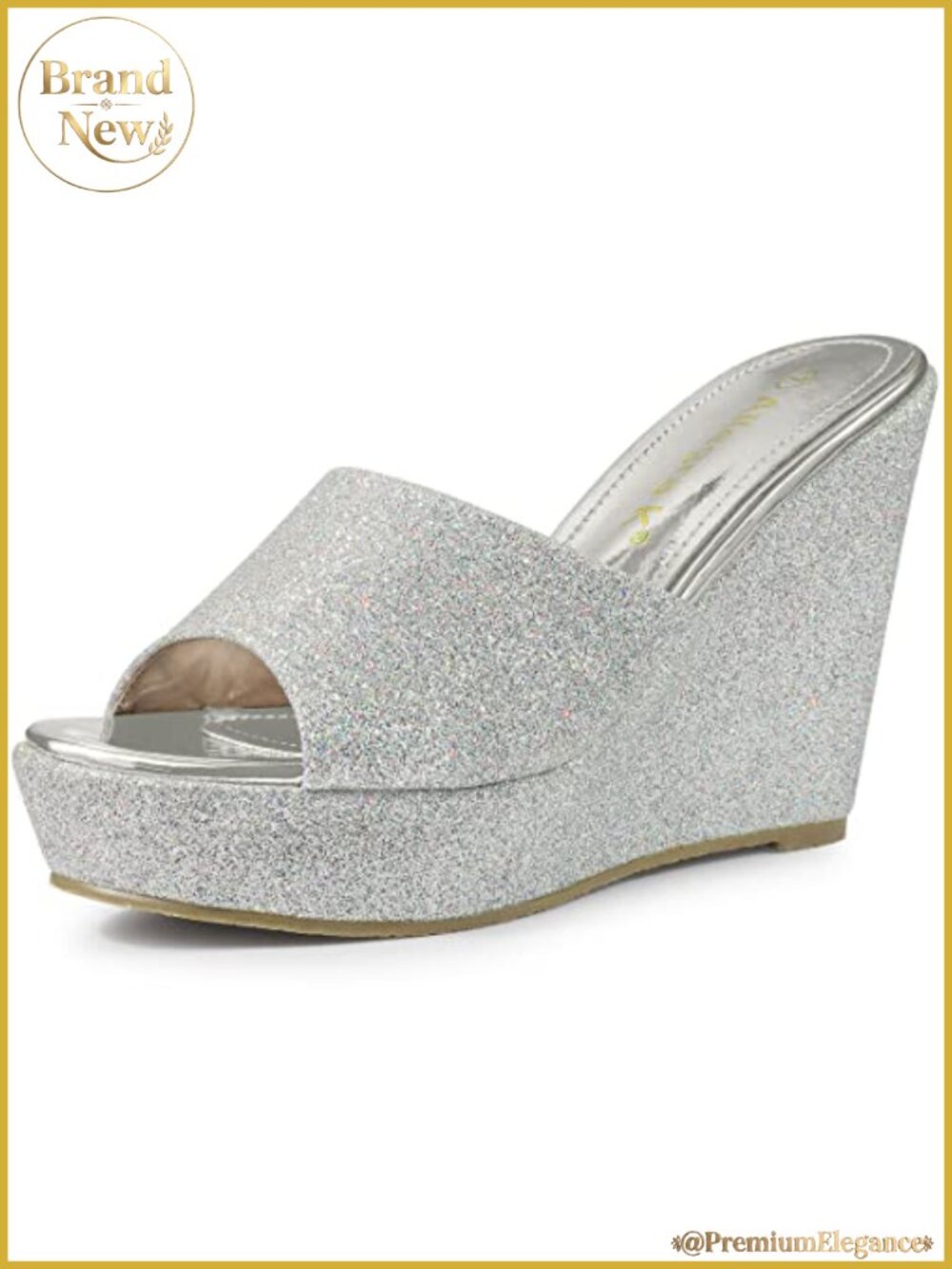 Glitter Platform Slip-On Wedge Heel Sandals